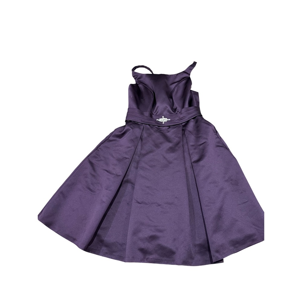 Da Vinci Purple Satin Rhinestone Cocktail Dress Size 12 Pleated Formal Evening
